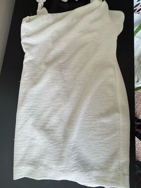 NBD Cream Strapless Textured Mini Dress